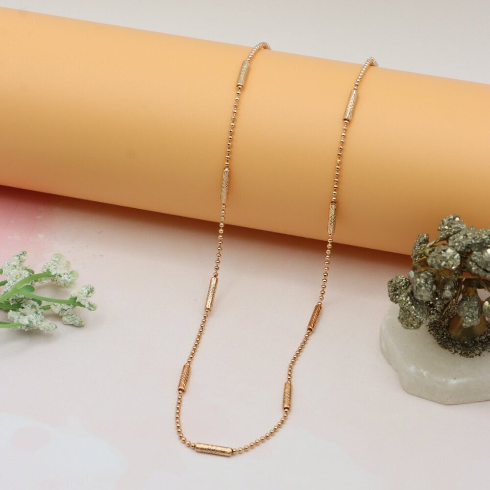 Rose Gold Beaded Chain Necklace with Textured Tubes, XPNL0220